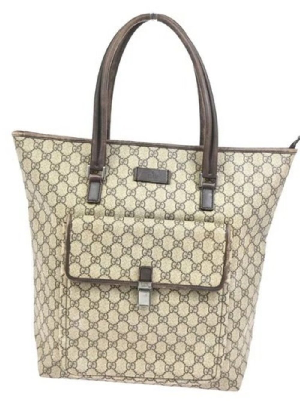 GUCCI Logo GG Pattern Shoulder Tote Bag Supreme Leather Beige Italy 30PA284